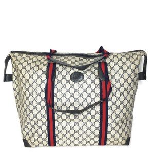Authentic Gucci grey & navy monogram coated canvas travel bag, XL Tote